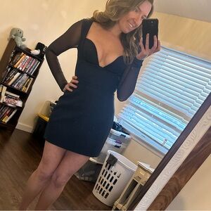 House of CB Angelie Long Sleeve Stretch Crepe Cocktail Minidress